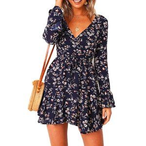 BRAND NEW Boho Blue Floral Mini Dress